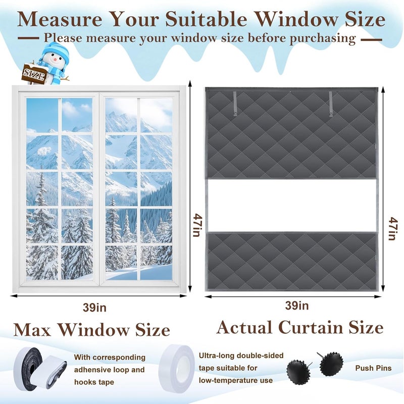 Jeyeou Visible Thermal Window Insulation Kit for Winter, Winterizing Insulated Window Cover Waterproof Oxford Cloth Cotton Layer Reusable Insulated Curtain Blanket Cold Protector for Home Attic RV Keep Warm - Image 3